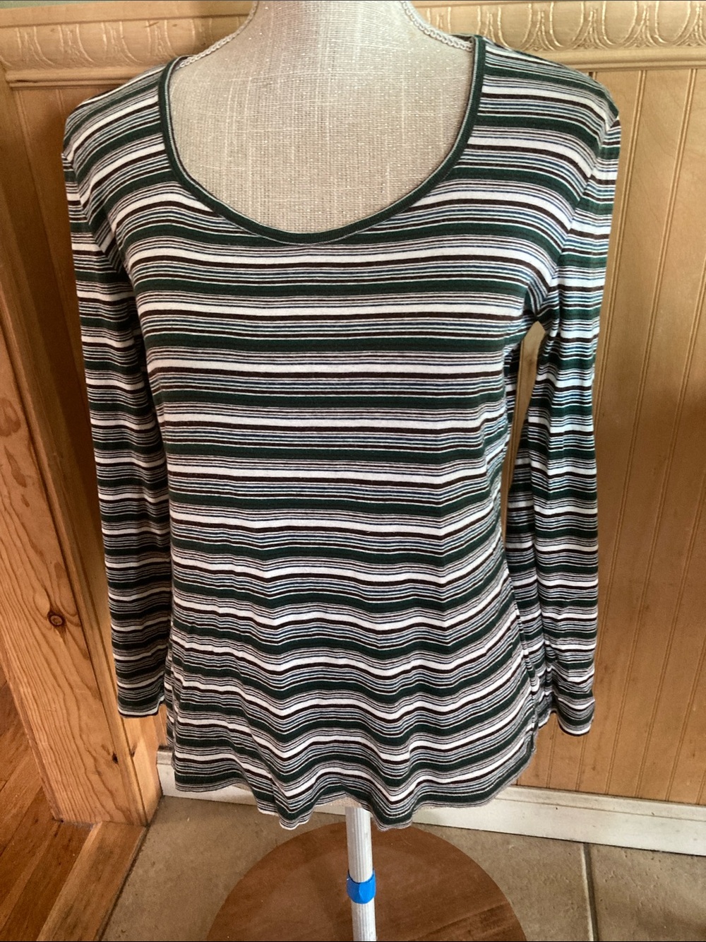 Charter Club Striped Long-Sleeve Scoop Neck Top - Black/White/Gray